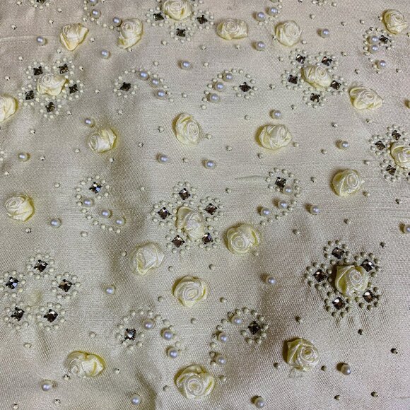 Vintage 60s 3-Piece Slubbed Silk Suit Embellished w/ Rhinestones, Pearls, Sz 14 - Picture 12 of 16